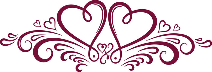 Elegant ornamental flourish with intertwined hearts and swirling vines symbolizes love and romance