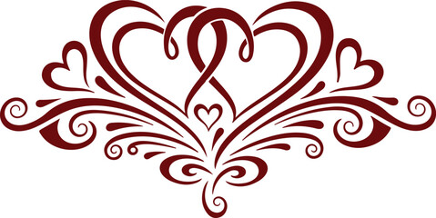 Elegant swirling hearts adorn a decorative flourish, symbolizing love and romance