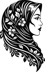 Elegant woman in floral hijab, a symbol of natural beauty and cultural grace.