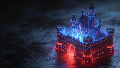 glowing digital firewall wall blocking cyber attack, cybersecurity protection concept 