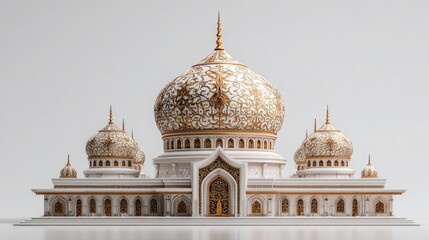 Obraz premium White and gold ornate dome structure isolated on a pure white studio background, intricate patterns and elegant design elements, perfect for architectural inspiration and visual storytelling