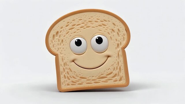 Smiling Cartoon Bread Slice With Wide Friendly Eyes.