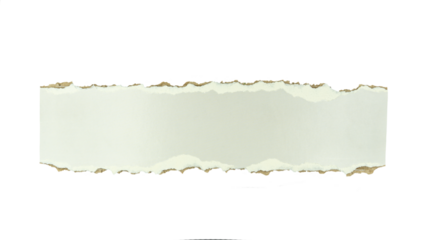 Torn paper strip with rough, uneven edges revealing a brown kraft paper texture beneath. Concept for design elements and creative backgrounds