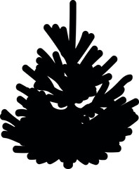 Black silhouette of young spruce tree isolated on a white background.