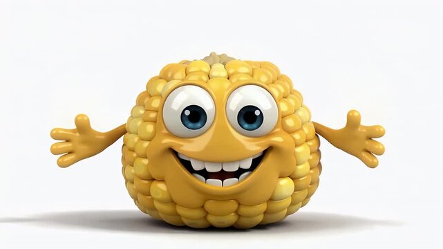 Cheerful yellow blob cartoon character smiles and waves.