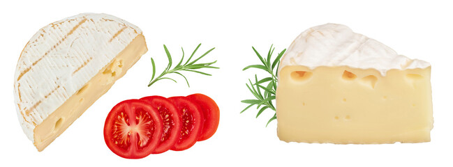 Camembert cheese isolated on white background with full depth of field. Top view. Flat lay