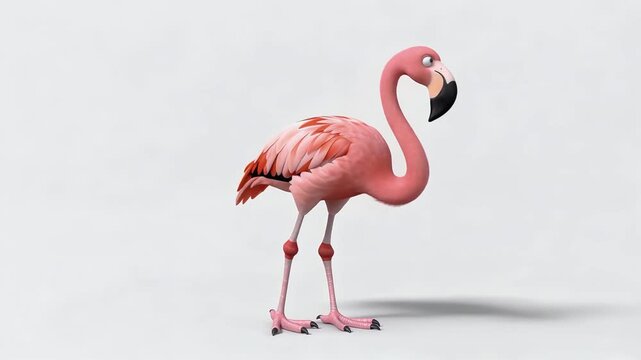 Graceful Flamingo Struts and Poses in a White Studio.