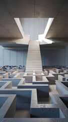 Staircase Ascending from an Abstract Concrete Labyrinth Maze
