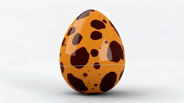 Orange Speckled Egg with Leopard Pattern On White Background.