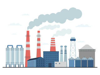 Obraz premium An industrial factory complex with smokestacks emitting pollution into the air