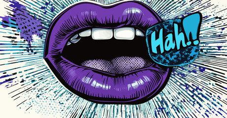 A modern illustration design showcasing pop art style female vampire lips