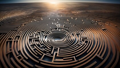 an intricate circular maze design featuring complex pathways and patterns for visual exploration