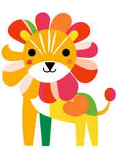 Pop art style illustration of a lion's head in color, isolated on black