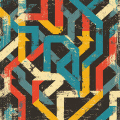 The design consists of a geometric seamless pattern with a grunge effect and graffiti