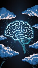 Artificial Intelligence Brain Connected to Digital Clouds