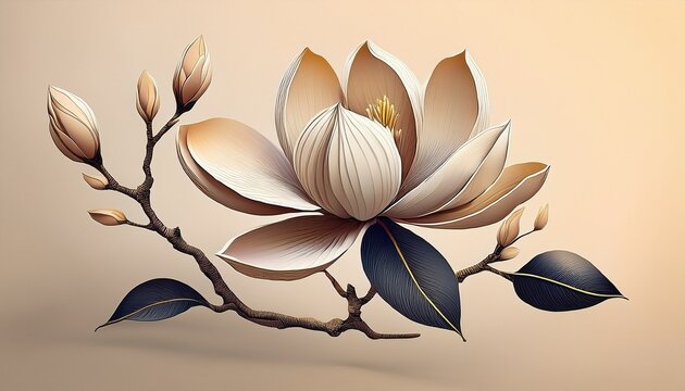 simple 3d artwork of a magnolia flower sumi e painting elegant simplicity