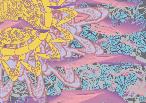 Abstract colorful backdrop created by decorative elements for dynamic posters. Creative bright autumn motifs for meditation, business concepts, covers, interiors, tiles, prints, fashion, textiles