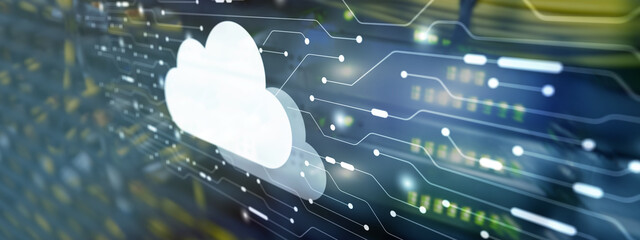 Cloud storage with server room background. Technology Business Internet