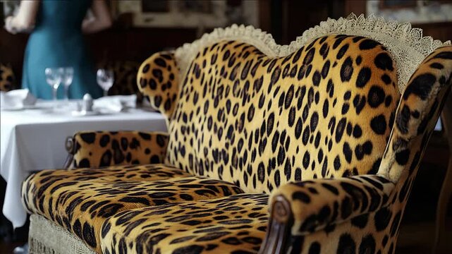 A stylish and bold animal print sofa. Leopard print design with plush fabric.