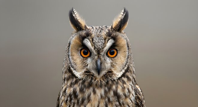 Long eared owl (Asio otus) portrait on isolated background, beautiful details