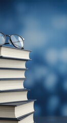 Reading Glasses Resting on Stack of Hardcover Books