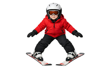 Naklejka premium Child skiing downhill isolated. Winter sports action. Kids outdoor designs. Seasonal visuals.