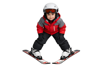 Naklejka premium Child skier front view isolated. Winter sports lifestyle. Kids activity designs. Seasonal projects.