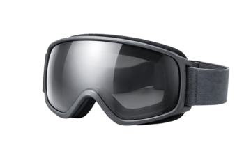 Black ski goggles isolated. Winter sports equipment. Outdoor gear designs. Seasonal projects.
