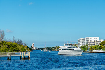 Deerfield Beach, florida with yacht and city