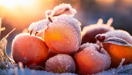 Frosted Fruits In Winter Sunlight