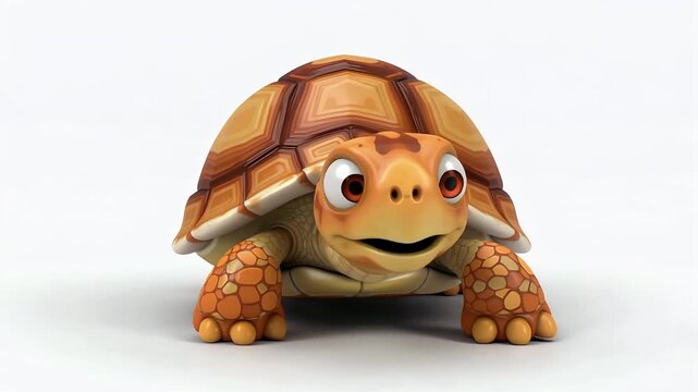 Playful Cartoon Turtle Walking On White Background.