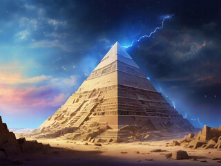 Starry sky and Egyptian pyramids