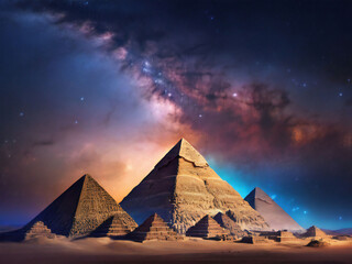 Starry sky and Egyptian pyramids