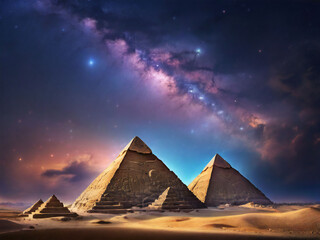 Starry sky and Egyptian pyramids