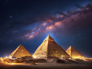 Starry sky and Egyptian pyramids