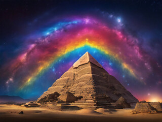 Starry sky and Egyptian pyramids
