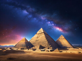 Starry sky and Egyptian pyramids
