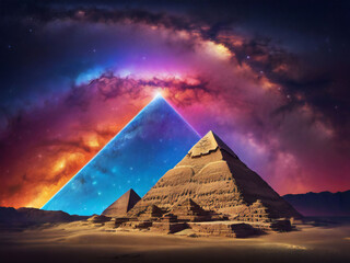 Starry sky and Egyptian pyramids