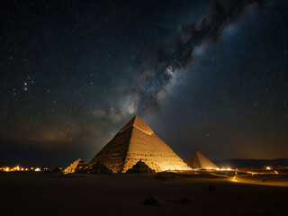 Starry sky and Egyptian pyramids