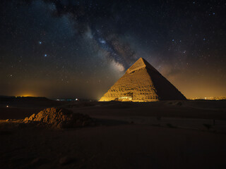 Starry sky and Egyptian pyramids