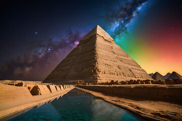Starry sky and Egyptian pyramids