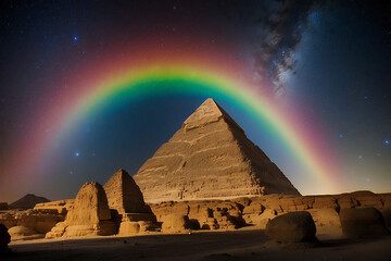 Starry sky and Egyptian pyramids