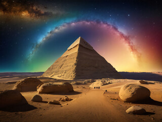 Starry sky and Egyptian pyramids