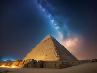 Starry sky and Egyptian pyramids