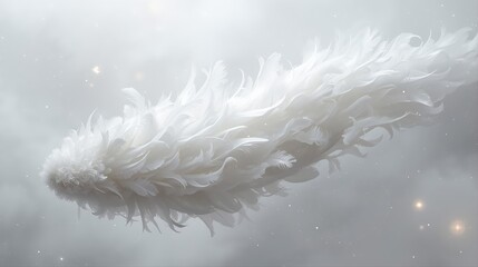 Cloud Dancer, 2026 presents a surreal floating white feather form in misty space, symbolizing lightness, calm, purity and dreamlike motion. Ideal for luxury, wellness and abstract concepts