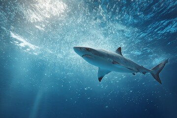 3d rendering of a shark swimming gracefully in the underwater world of ocean life