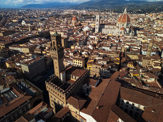 Florence city panorama, Italy - aerial drone view 