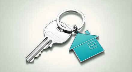 Key House Keychain Teal Real Estate Isolated