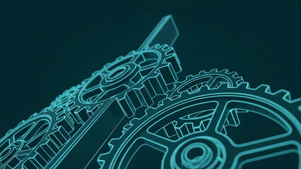 Gears Engineering Mechanism Teal Outline Technology System