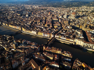 Florence city panorama, Italy - aerial drone view 